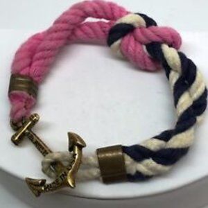 Kiel James Patrick Hot Pink/Navy-White Stripe Anchor Rope Bracelet